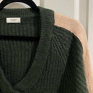 Khaki green v neck sweater with panel detail from ASOS